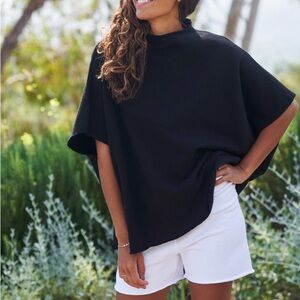 Frank & Eileen Black Audrey Funnel Neck Capelet OS One Size